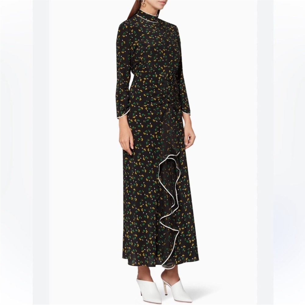 RIXO Black Floral Long Sleeve ruffle Dress size S